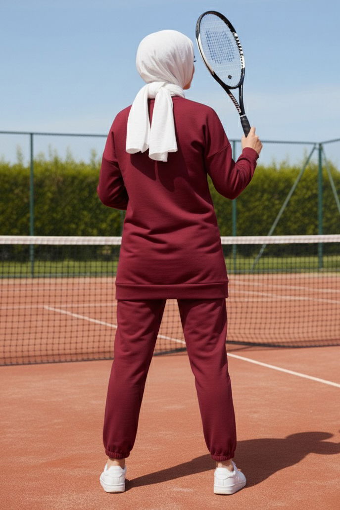 Paça Lastikli İki İplik İkili Takım - 28029-BORDO - 3