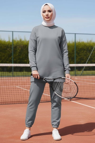 Paça Lastikli İki İplik İkili Takım - 28029-GRI 