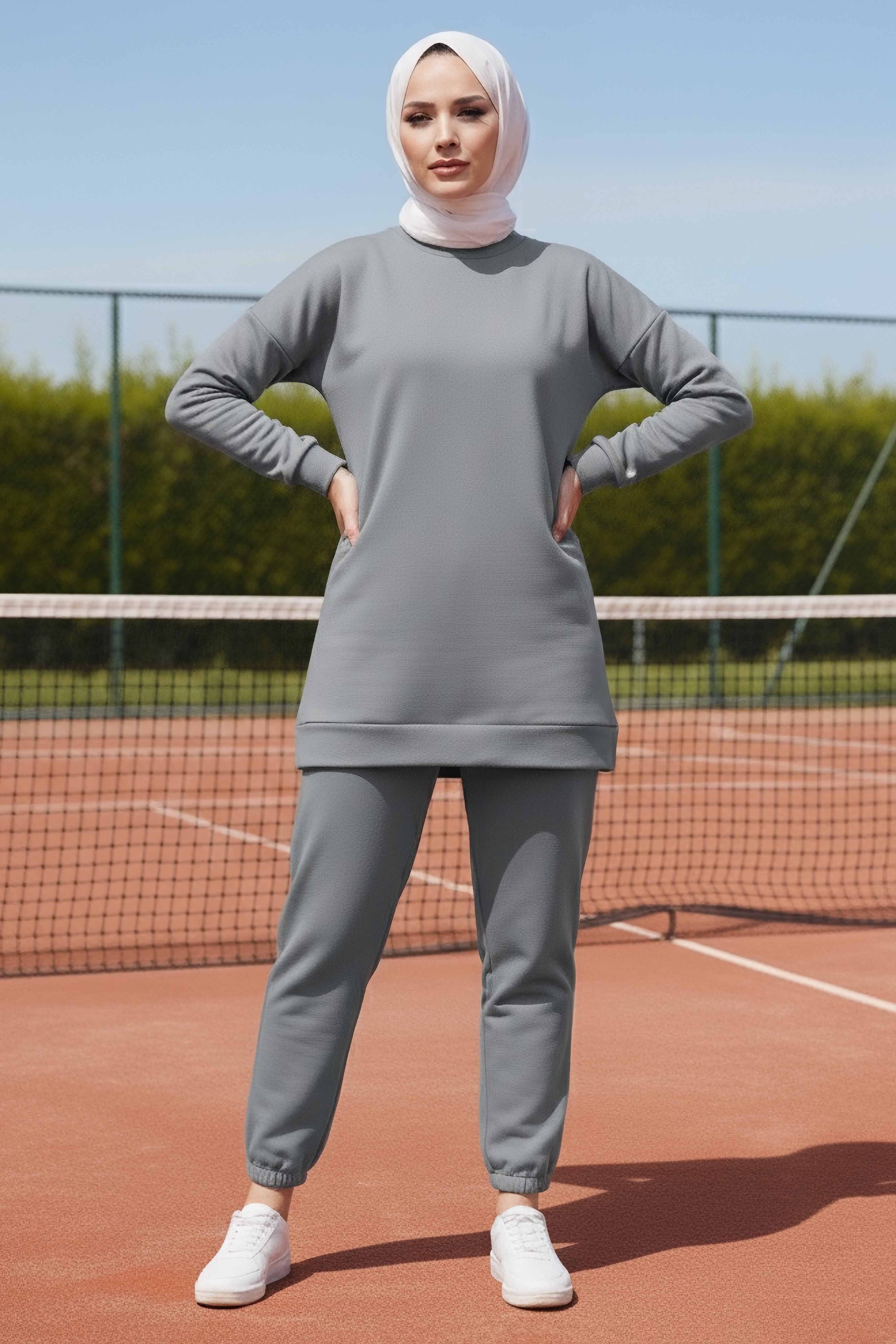 Paça Lastikli İki İplik İkili Takım - 28029-GRI - 2