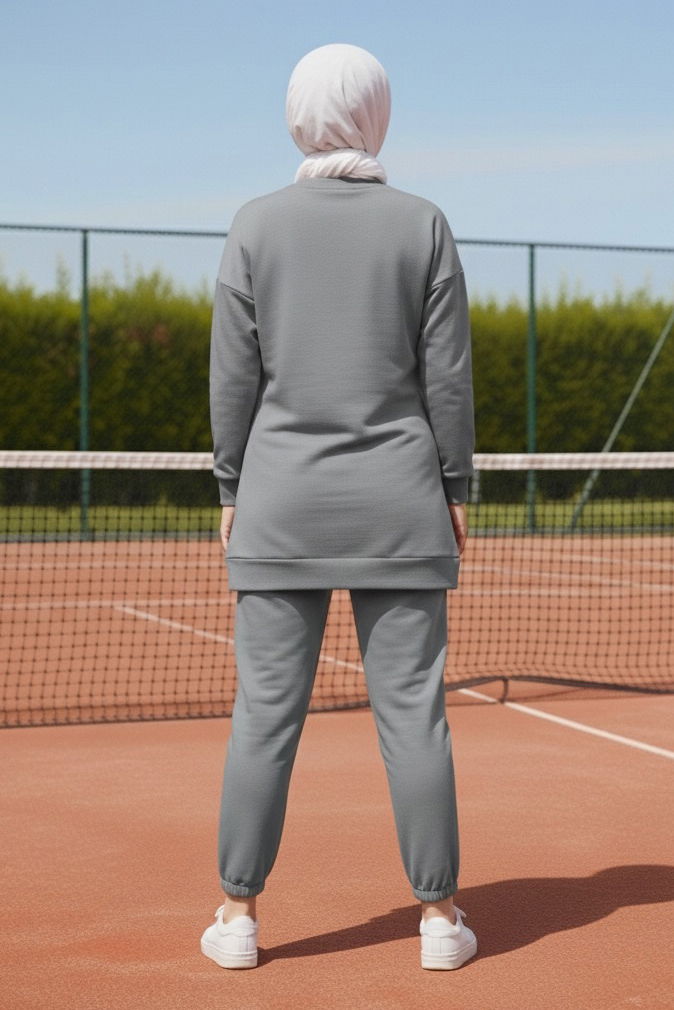 Paça Lastikli İki İplik İkili Takım - 28029-GRI - 3