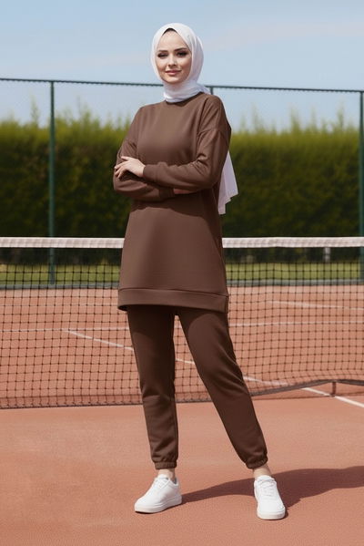 Paça Lastikli İki İplik İkili Takım - 28029-KAHVE 