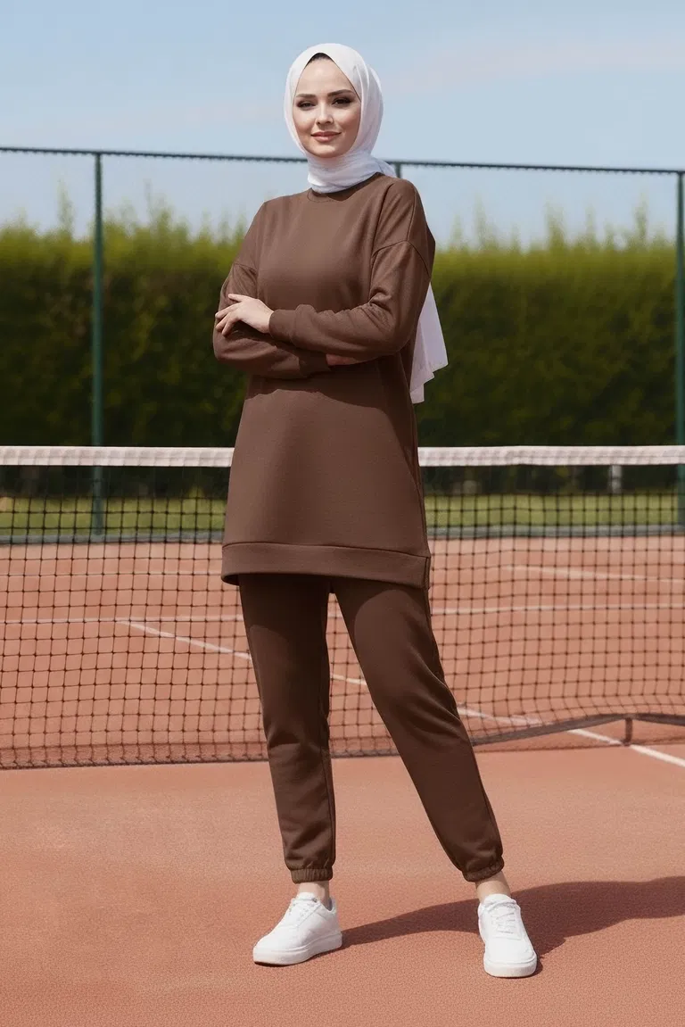 Paça Lastikli İki İplik İkili Takım - 28029-KAHVE - TOFİSA