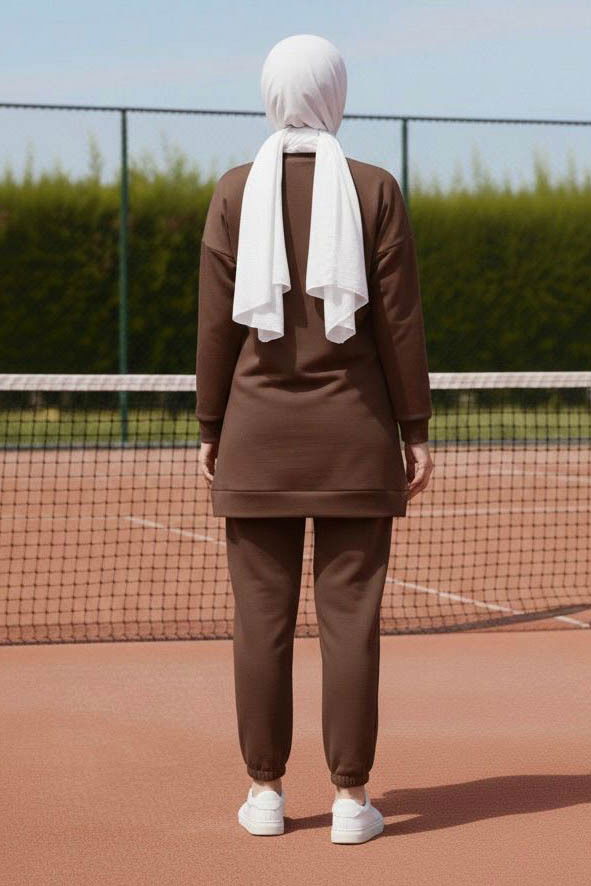 Paça Lastikli İki İplik İkili Takım - 28029-KAHVE - 3