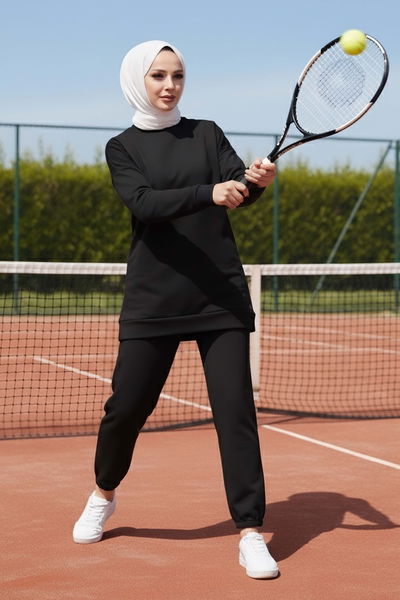 Paça Lastikli İki İplik İkili Takım - 28029-SIYAH 