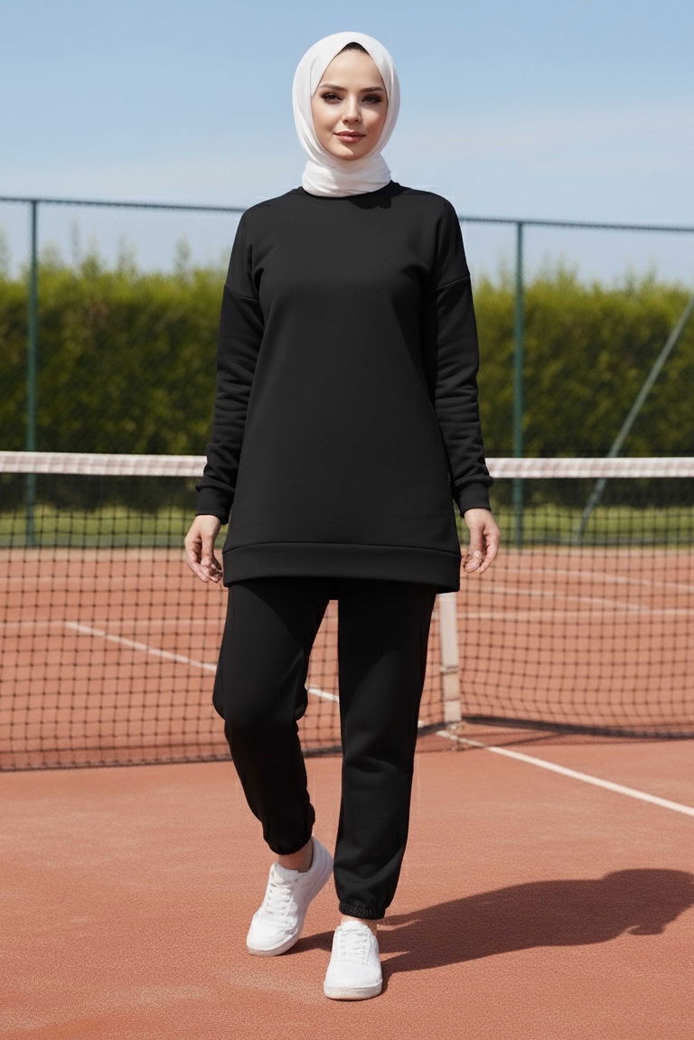 Paça Lastikli İki İplik İkili Takım - 28029-SIYAH - TOFİSA