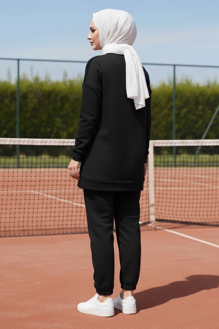 Paça Lastikli İki İplik İkili Takım - 28029-SIYAH - TOFİSA