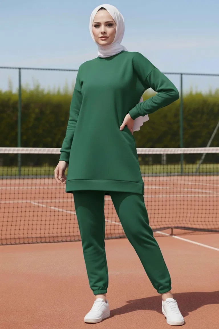 Paça Lastikli İki İplik İkili Takım - 28029-ZUMRUT - TOFİSA