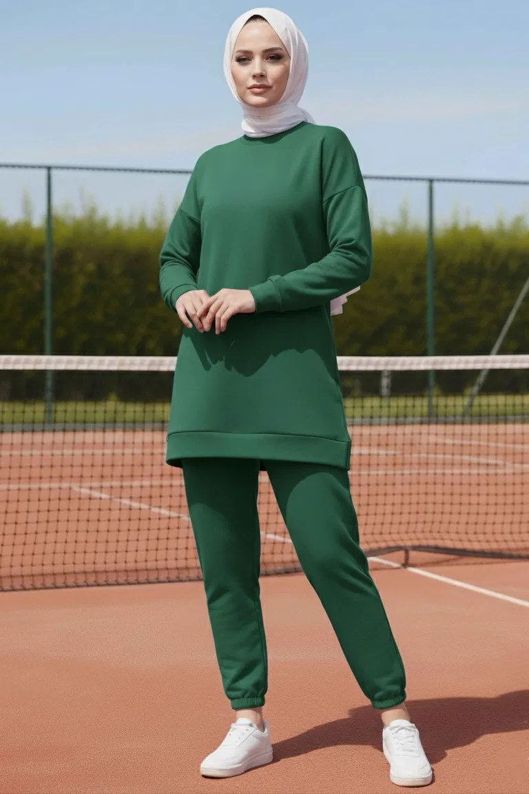 Paça Lastikli İki İplik İkili Takım - 28029-ZUMRUT - TOFİSA