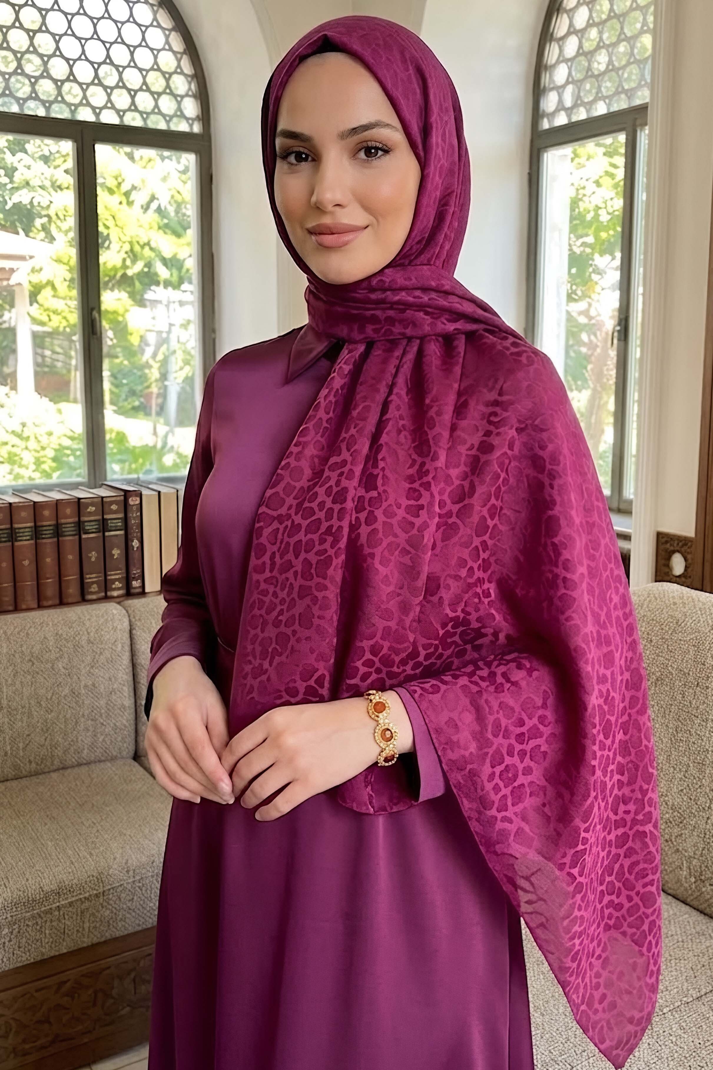 Pamuklu Jakar Şal Bordo - 28806-BORDO - 1