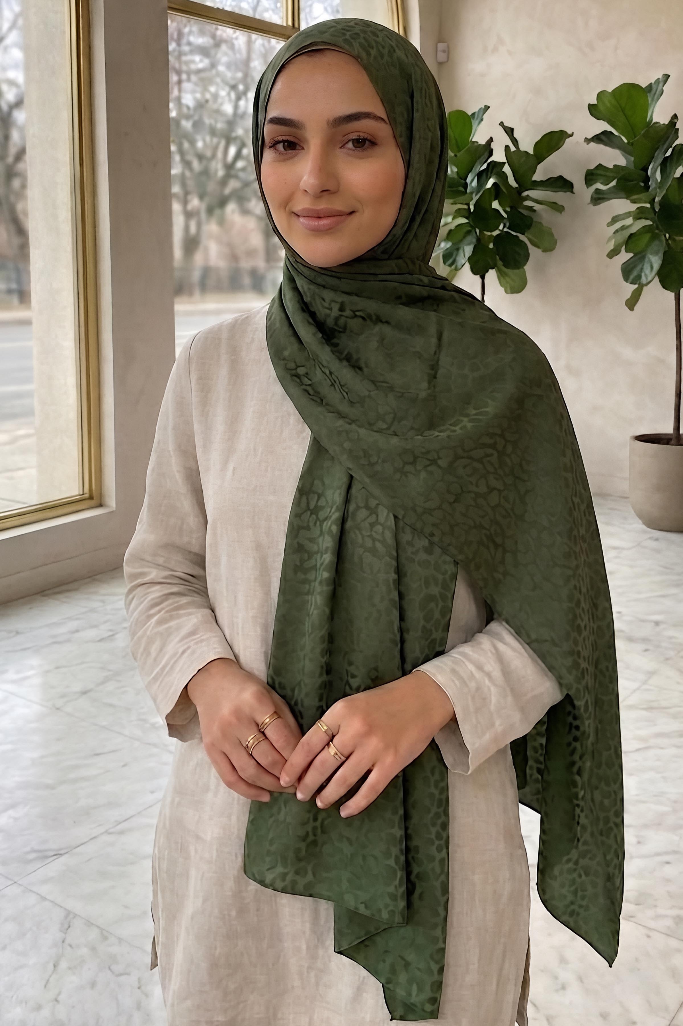 Pamuklu Jakar Şal Haki - 28806-HAKI - 1
