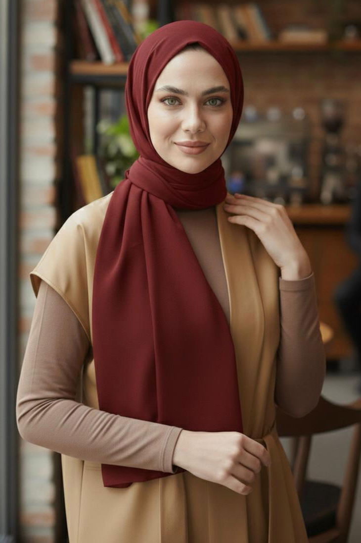 Pamuklu Vual Şal - 28245-BORDO - 1