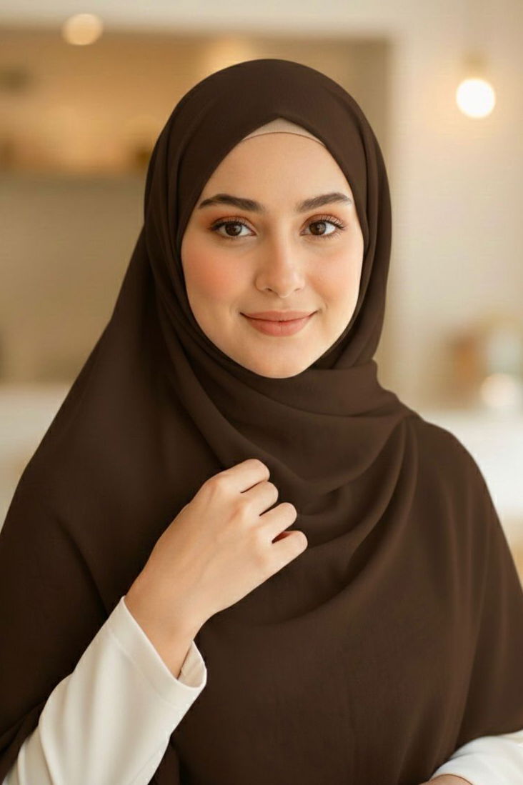 Pamuklu Vual Şal - 28245-KAHVE - 1