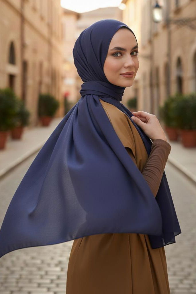 Pamuklu Vual Şal - 28245-LACIVERT - 1