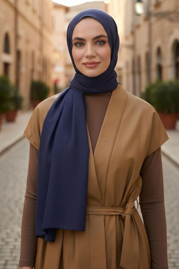 Pamuklu Vual Şal - 28245-LACIVERT - 2