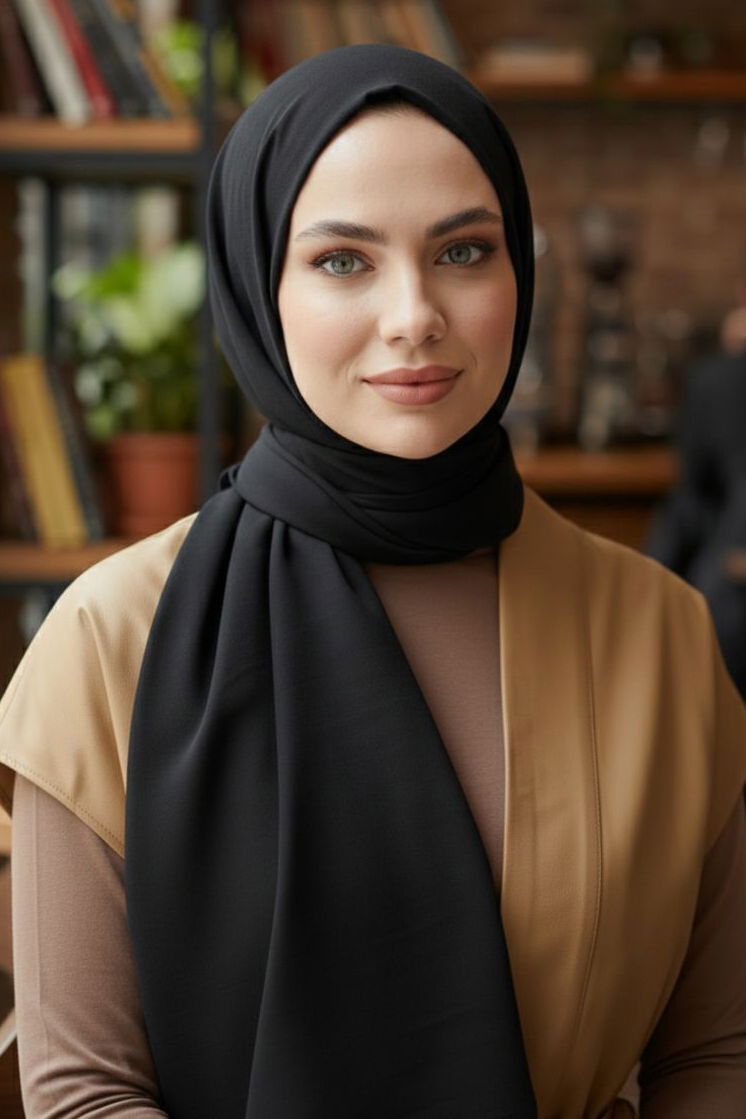 Pamuklu Vual Şal - 28245-SIYAH - 1