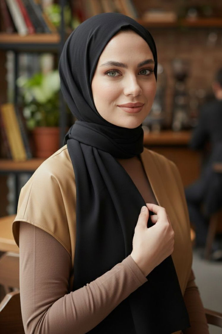 Pamuklu Vual Şal - 28245-SIYAH - 2