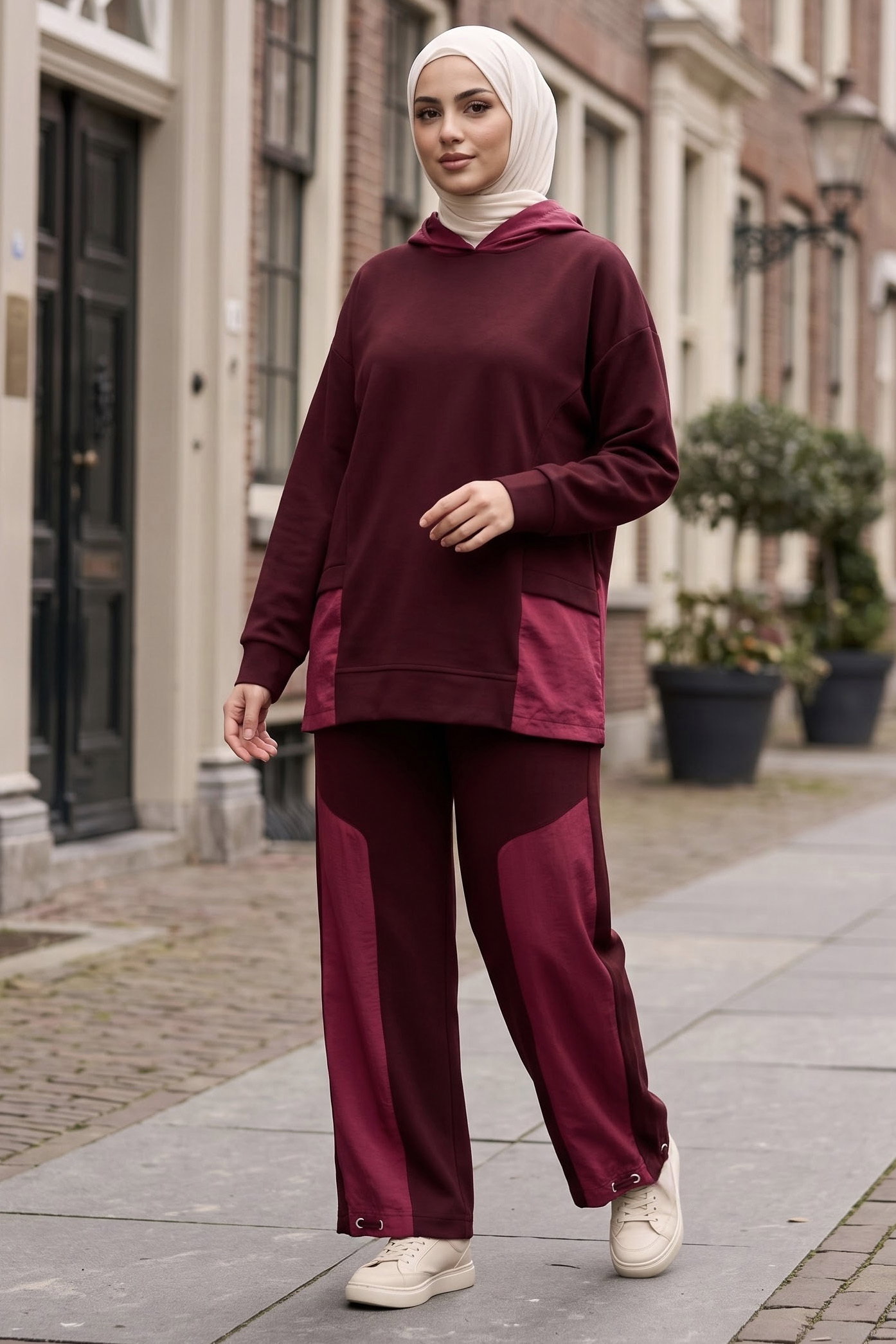Paraşüt Garnili Oysh Modal İkili Takım Bordo - 40005-BORDO - 2