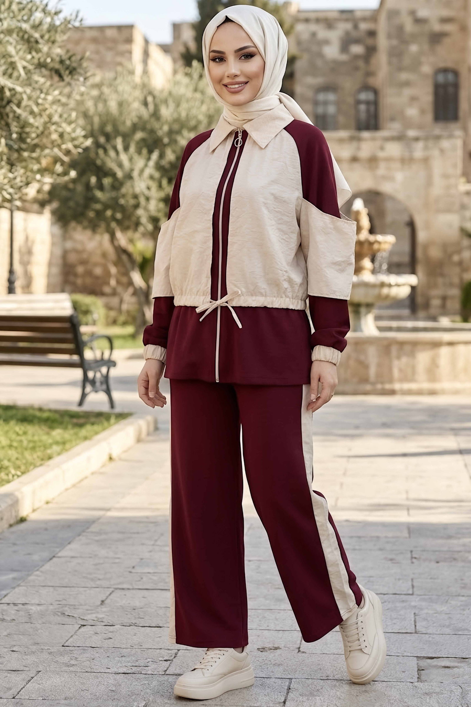 Paraşüt Garnili Oysh Modal Takım Bordo - 29052-BORDO - 1