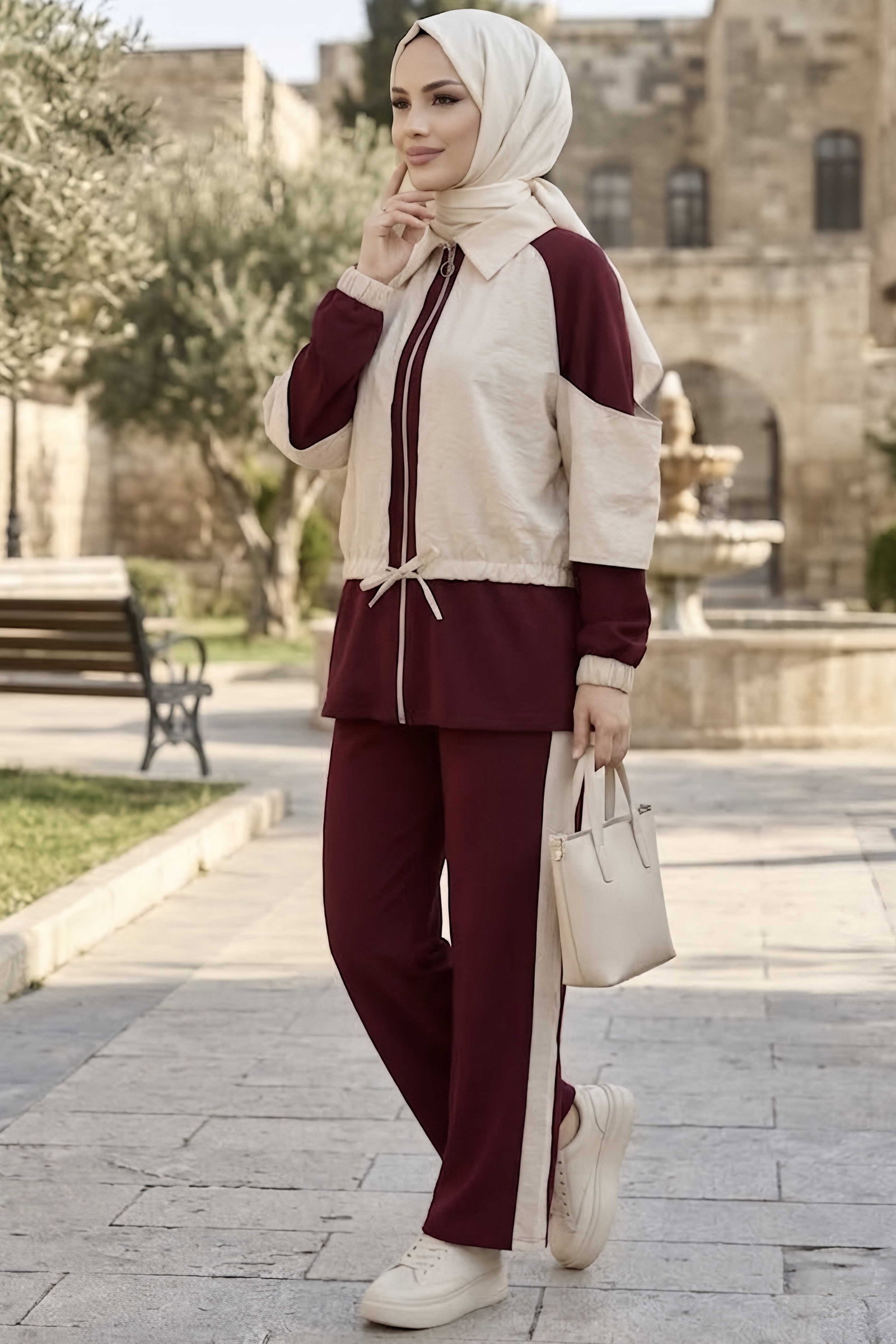 Paraşüt Garnili Oysh Modal Takım Bordo - 29052-BORDO - 2