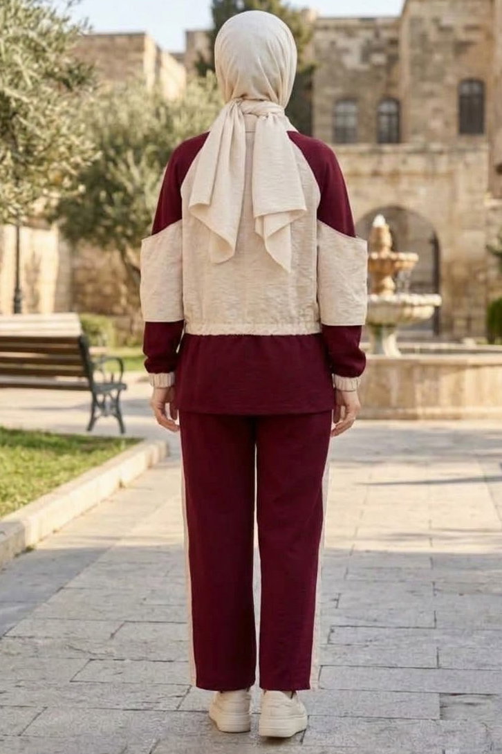 Paraşüt Garnili Oysh Modal Takım Bordo - 29052-BORDO - 3
