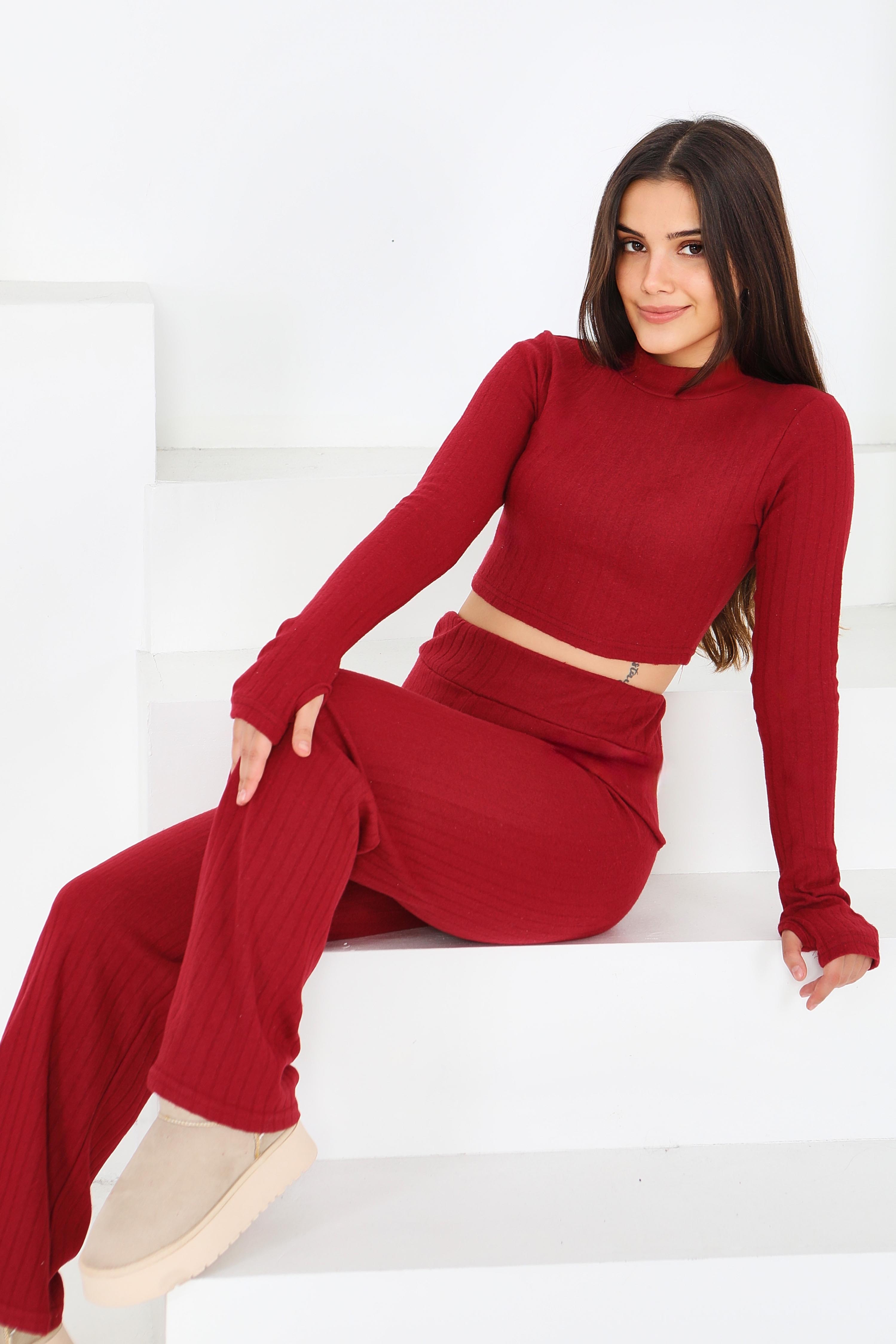 Parmak Geçmeli Kaşkorse İkili Takım - 27820-BORDO - 2