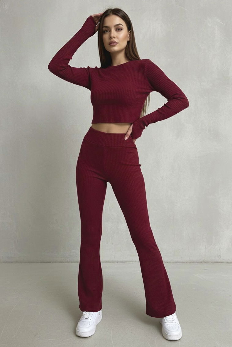 Parmak Geçmeli Kaşkorse İkili Takım - 27996-BORDO - 1