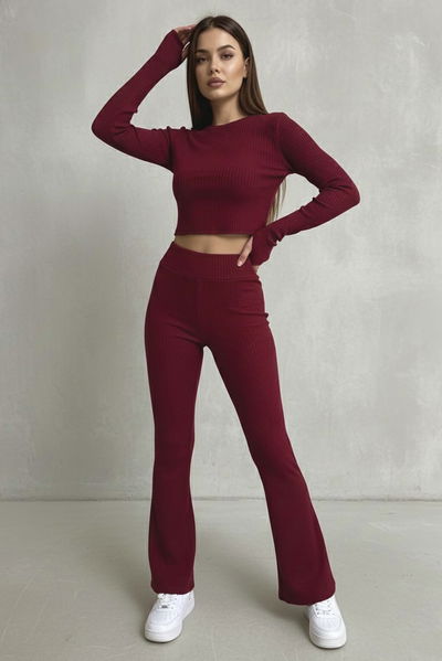 Parmak Geçmeli Kaşkorse İkili Takım - 27996-BORDO 