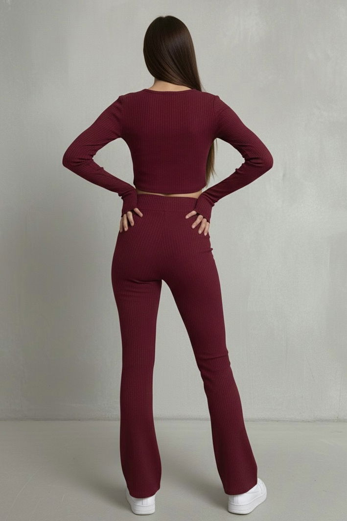 Parmak Geçmeli Kaşkorse İkili Takım - 27996-BORDO - 4