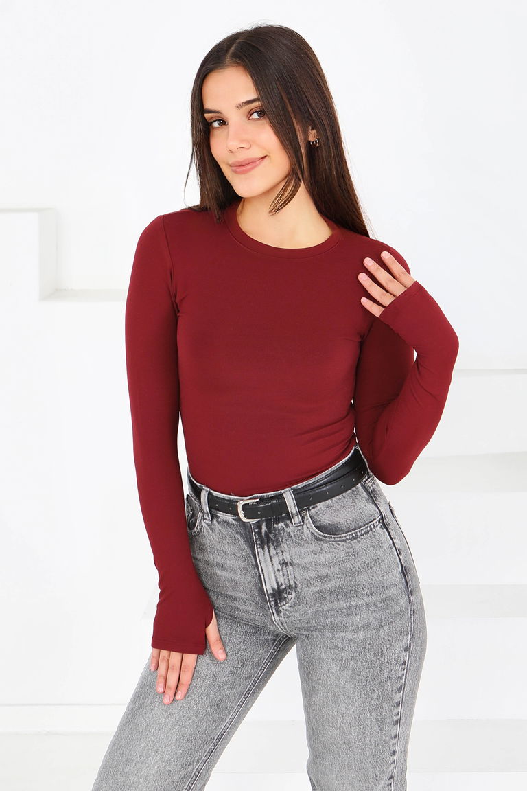 Parmak Geçmeli Modal Bady - 27800-BORDO