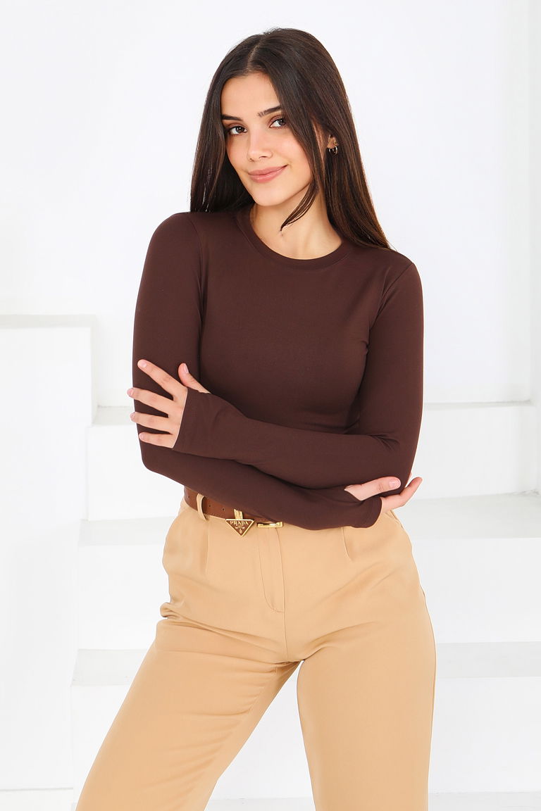 Parmak Geçmeli Modal Bady - 27800-KAHVE - TOFİSA