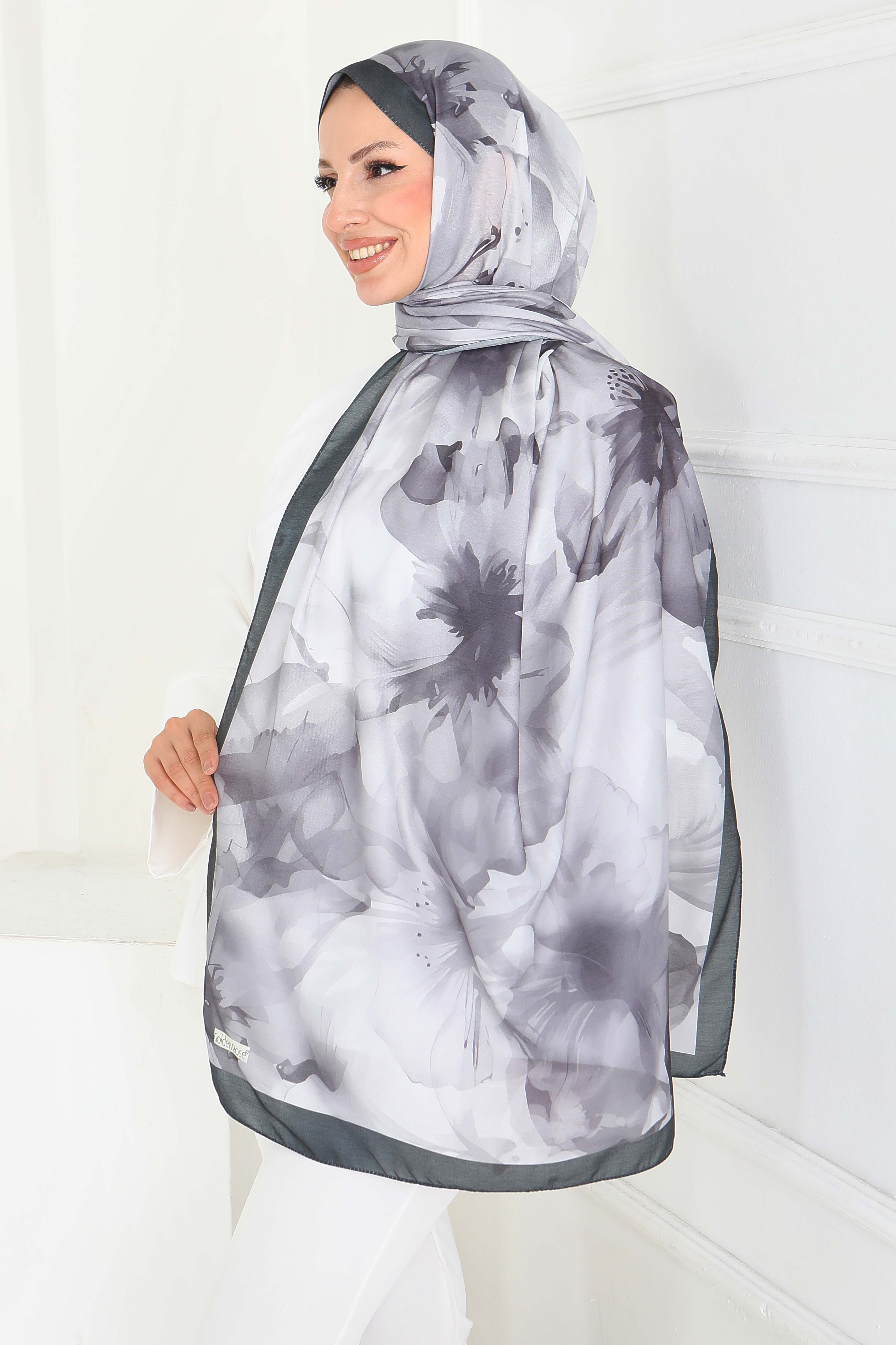 Pastel Flora Serisi Pamuk Şal - 27857-GRI - 2