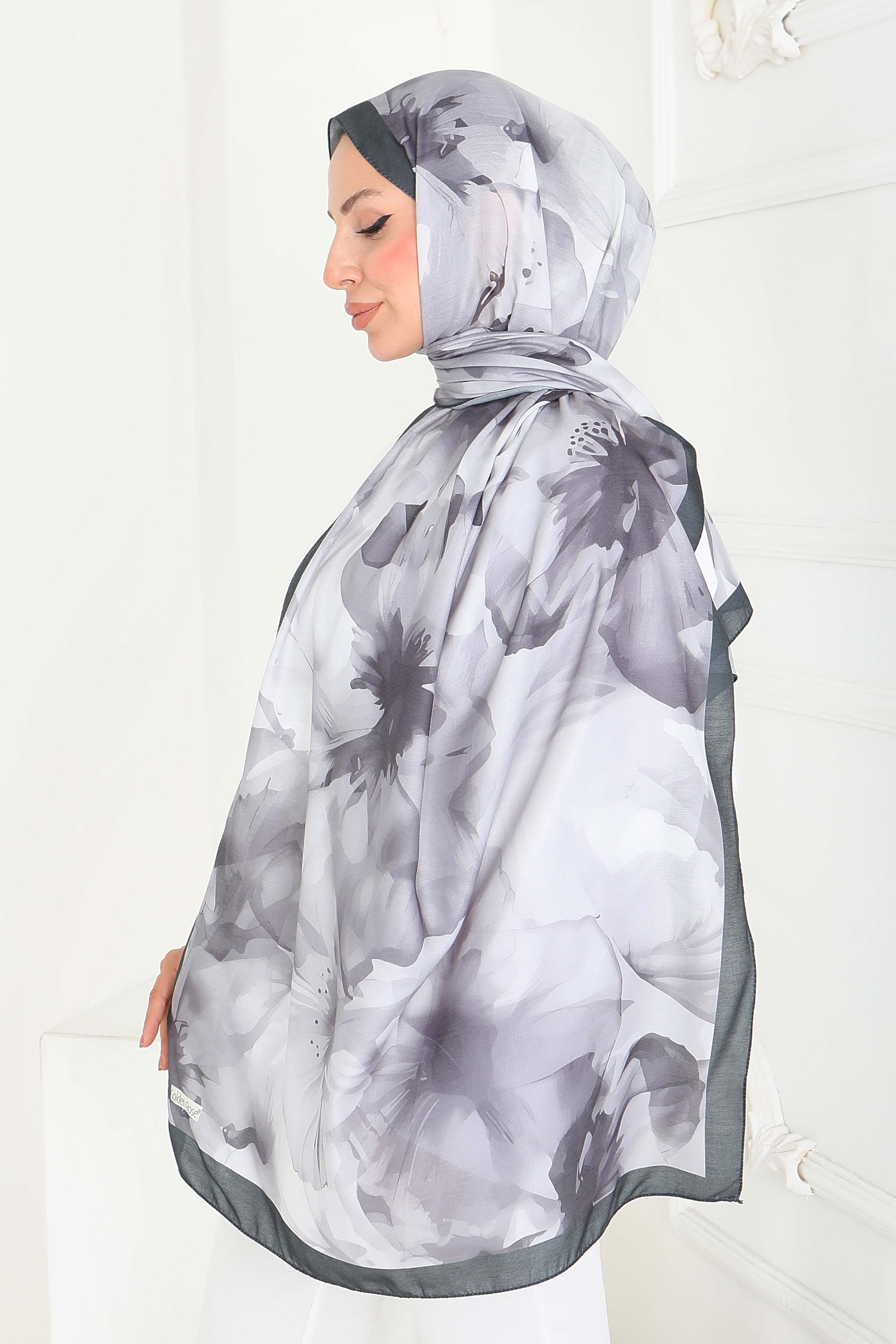 Pastel Flora Serisi Pamuk Şal - 27857-GRI - 4
