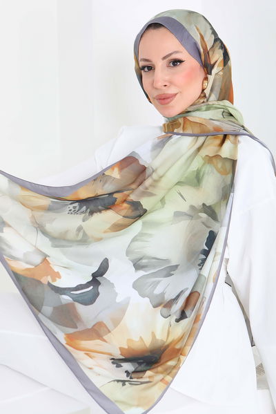 Pastel Flora Serisi Pamuk Şal - 27857-HAKI 