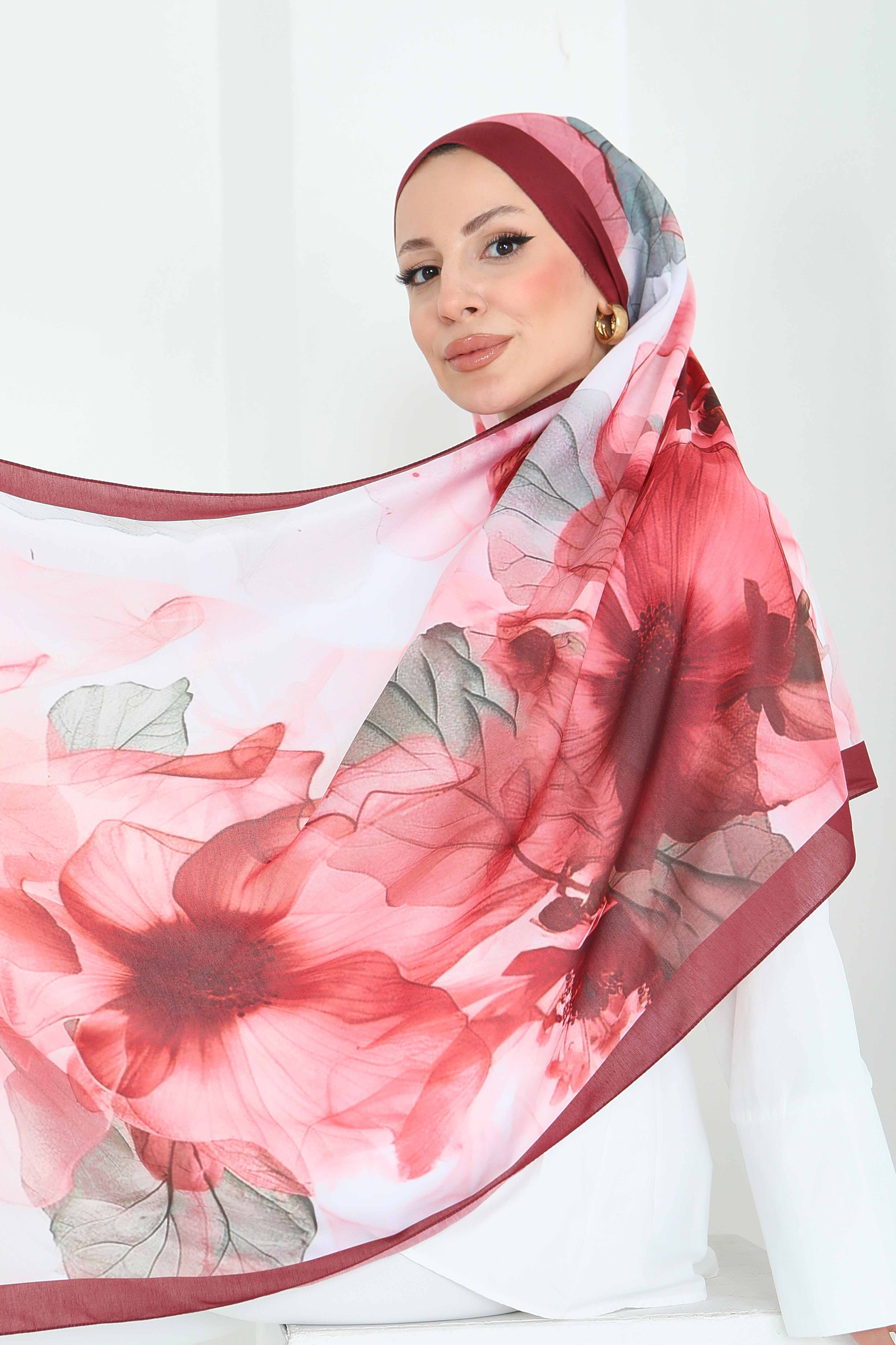 Pastel Flora Serisi Pamuk Şal - 27857-MERCAN - 3