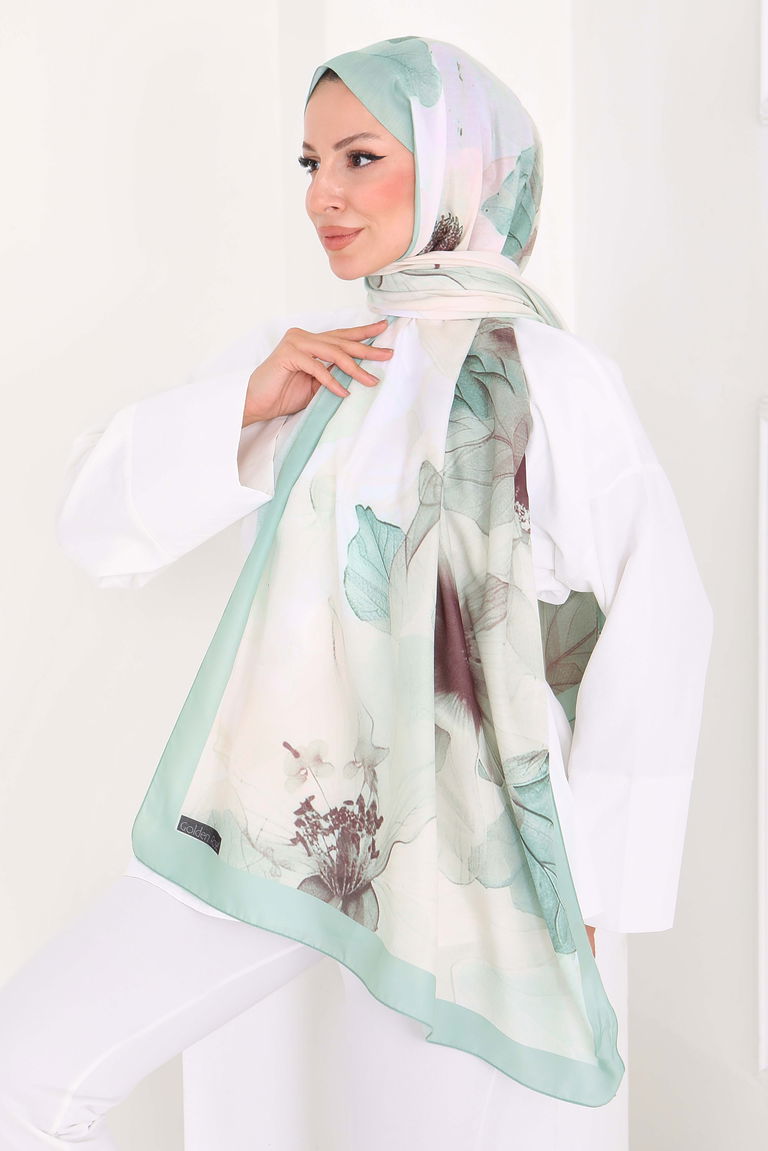 Pastel Flora Serisi Pamuk Şal - 27857-MINT - TOFİSA