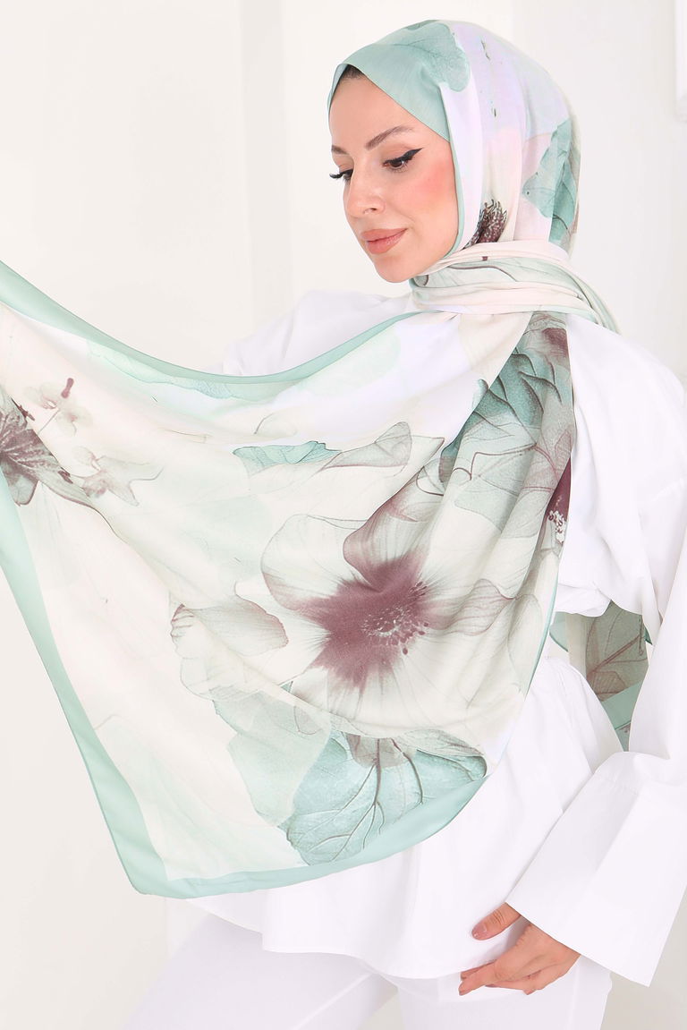 Pastel Flora Serisi Pamuk Şal - 27857-MINT - TOFİSA