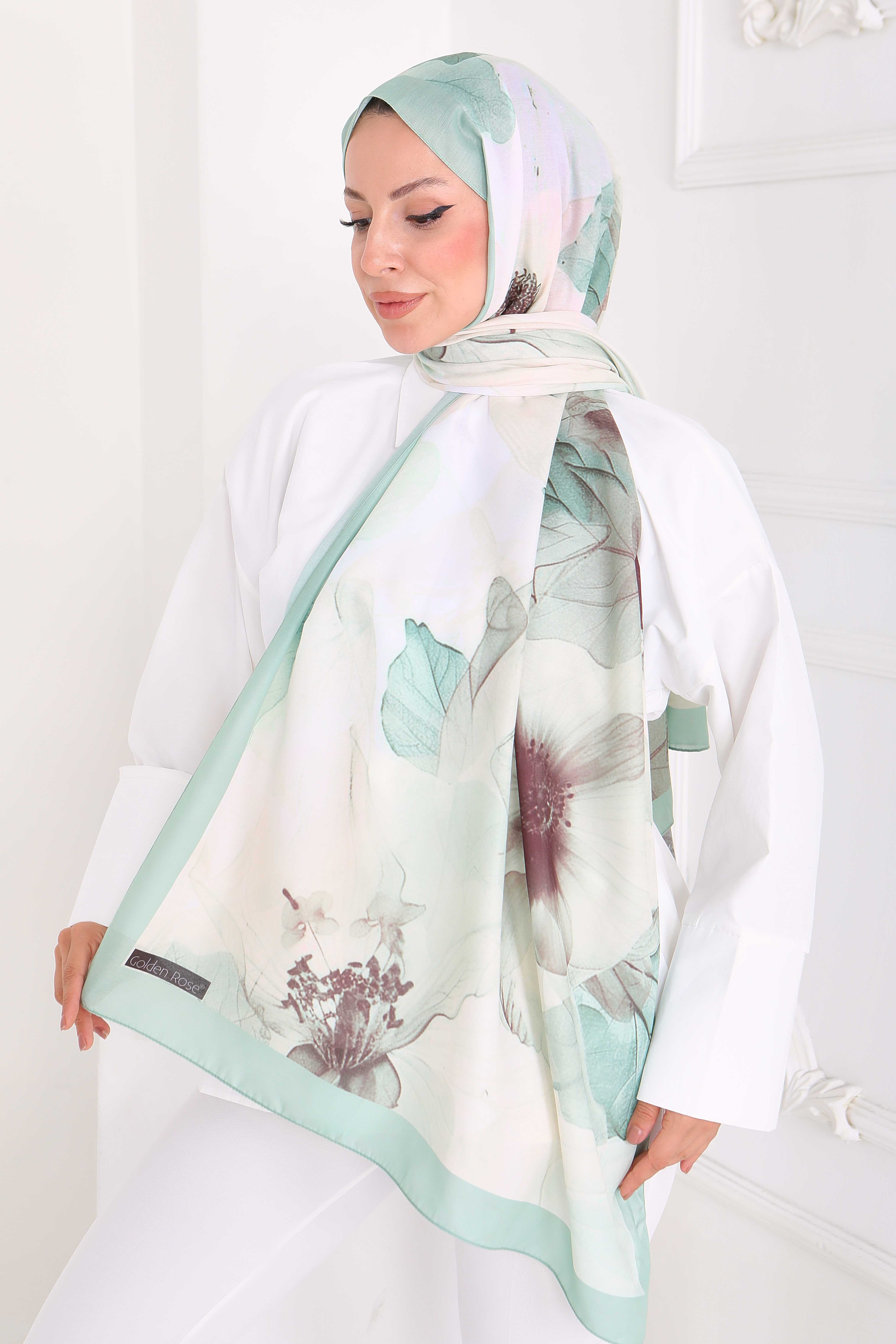 Pastel Flora Serisi Pamuk Şal - 27857-MINT - 4
