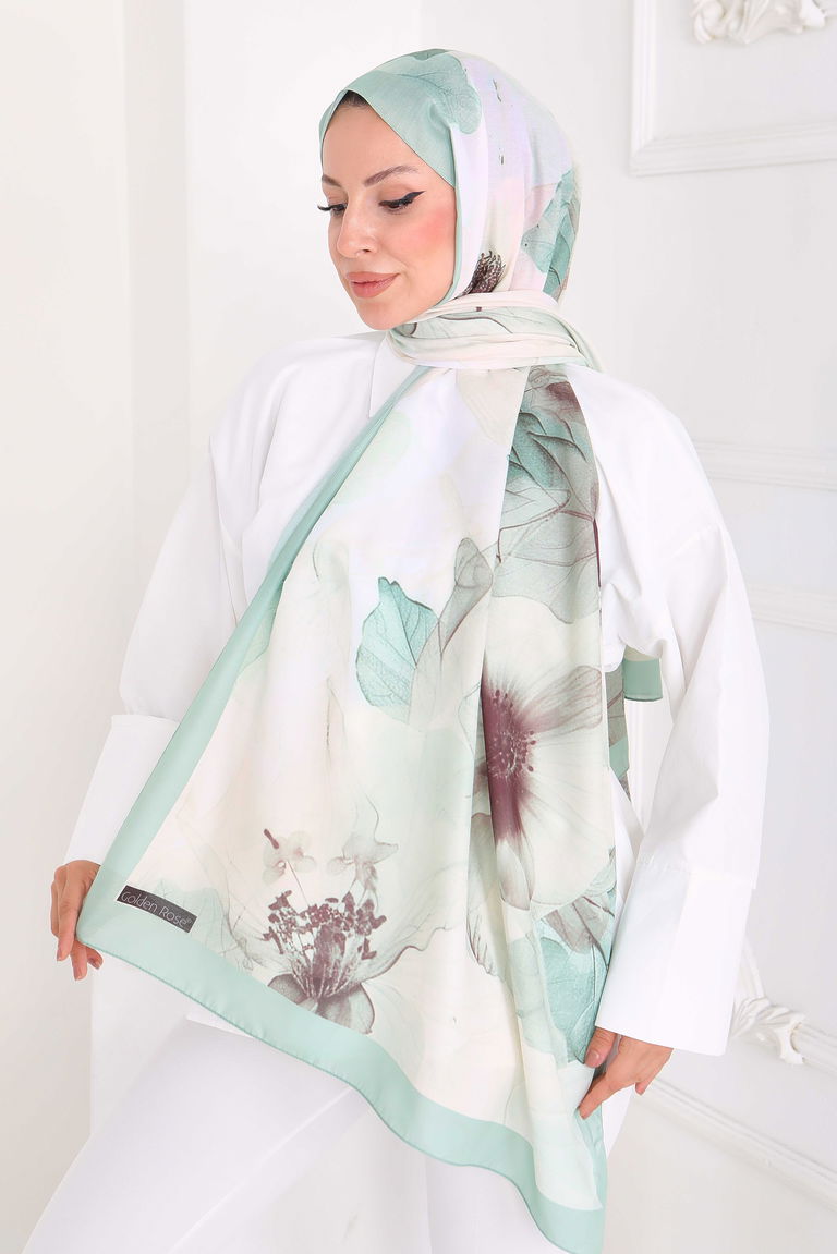 Pastel Flora Serisi Pamuk Şal - 27857-MINT - TOFİSA