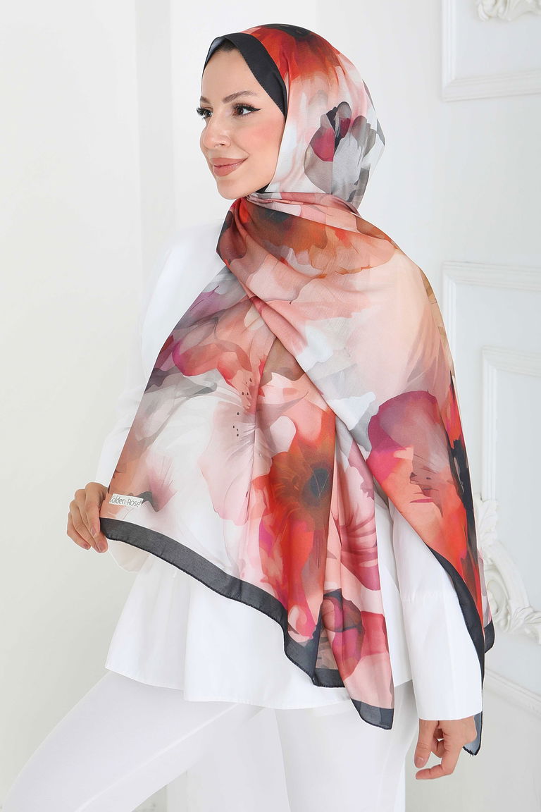 Pastel Flora Serisi Pamuk Şal - 27857-ORANJ - TOFİSA