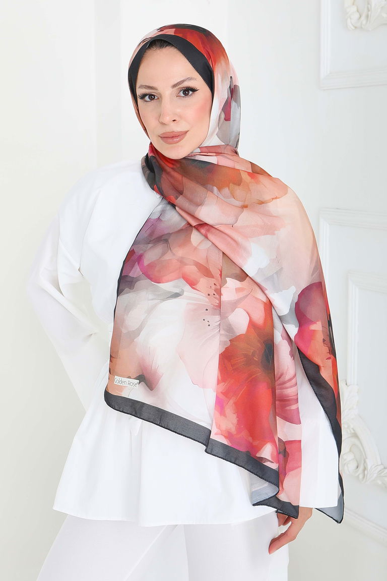 Pastel Flora Serisi Pamuk Şal - 27857-ORANJ - TOFİSA