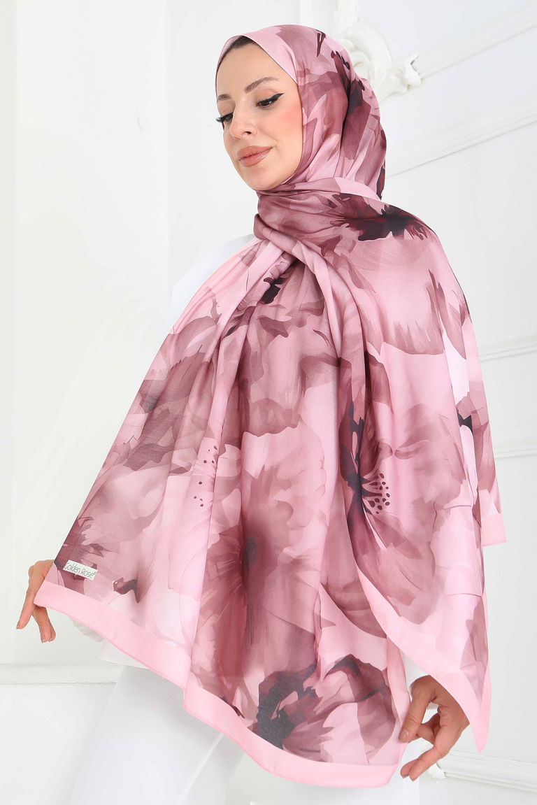 Pastel Flora Serisi Pamuk Şal - 27857-PEMBE - TOFİSA