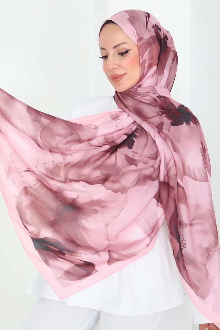 Pastel Flora Serisi Pamuk Şal - 27857-PEMBE - TOFİSA