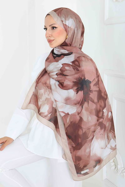 Pastel Flora Serisi Pamuk Şal - 27857-VIZON 