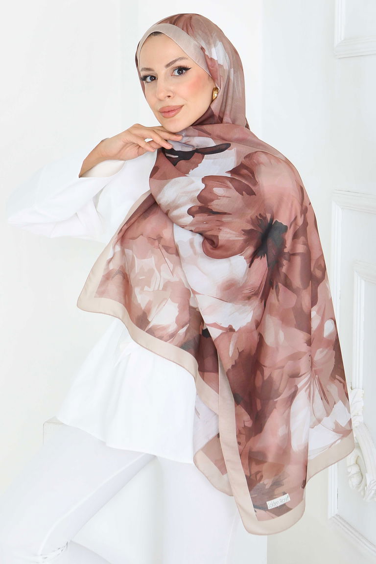 Pastel Flora Serisi Pamuk Şal - 27857-VIZON - TOFİSA