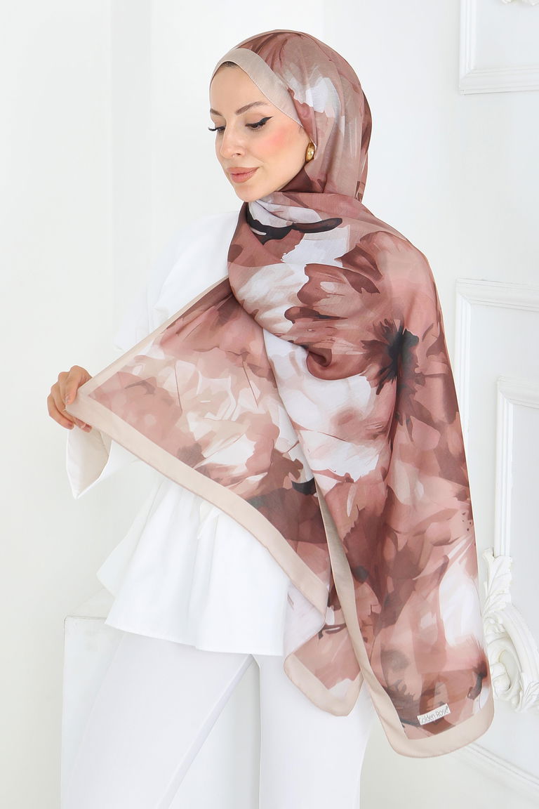 Pastel Flora Serisi Pamuk Şal - 27857-VIZON - TOFİSA