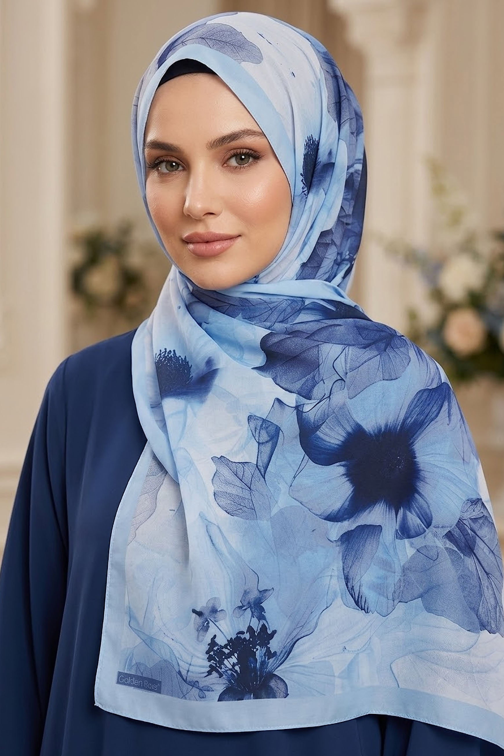 Pastel Flora Serisi Pamuk Şal Bebe Mavi - 27857-BEBE-MAVI - 1
