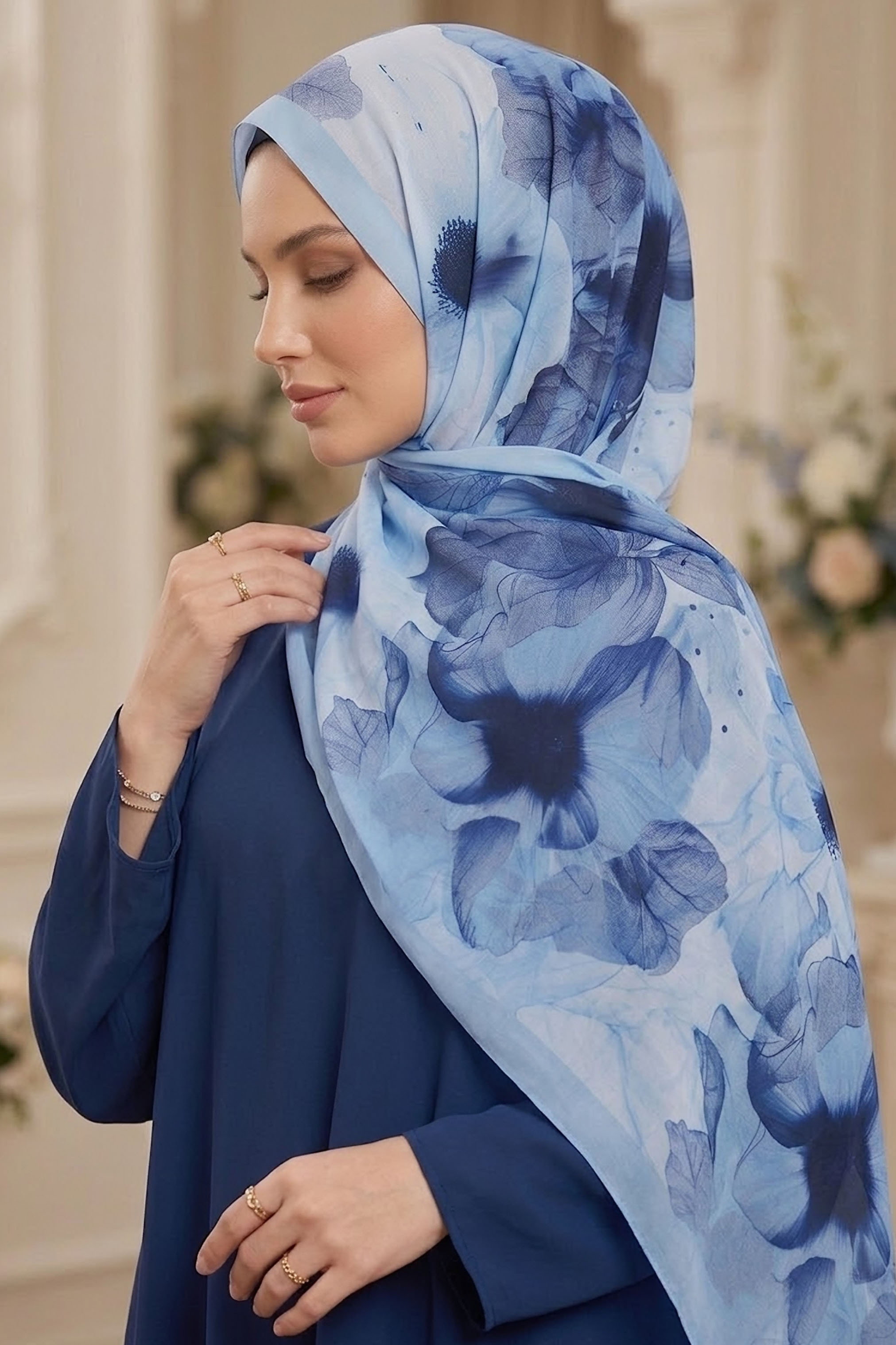Pastel Flora Serisi Pamuk Şal Bebe Mavi - 27857-BEBE-MAVI - 2