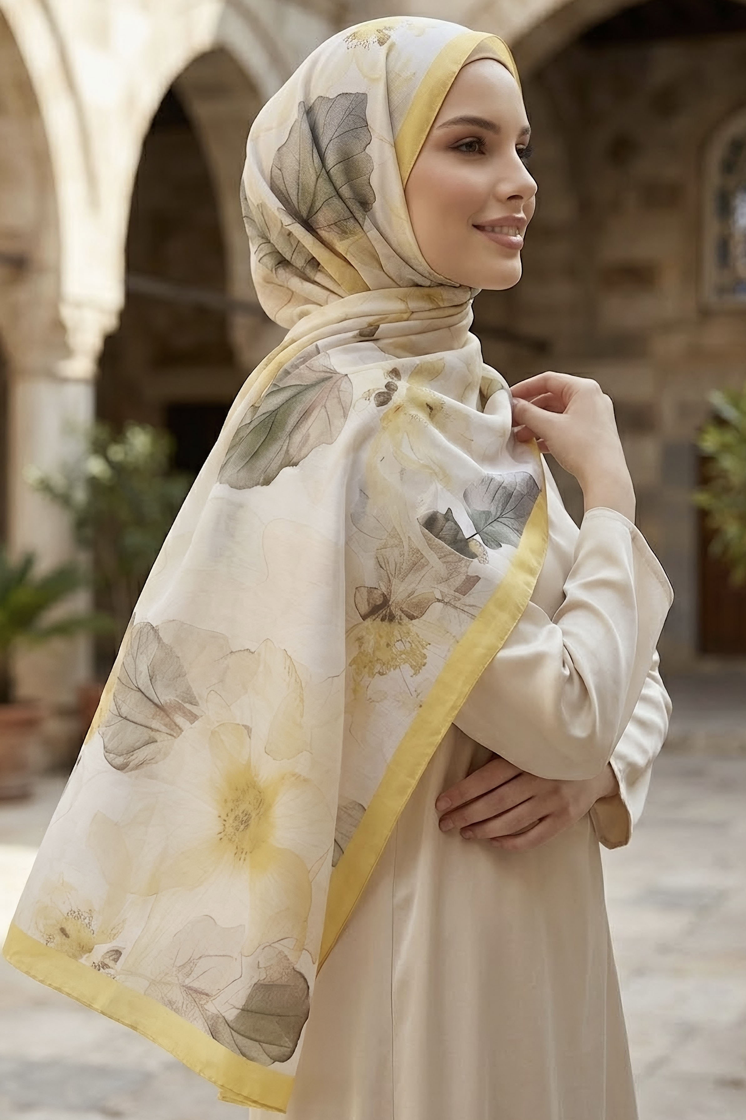 Pastel Flora Serisi Pamuk Şal Sari - 27857-SARI - 1