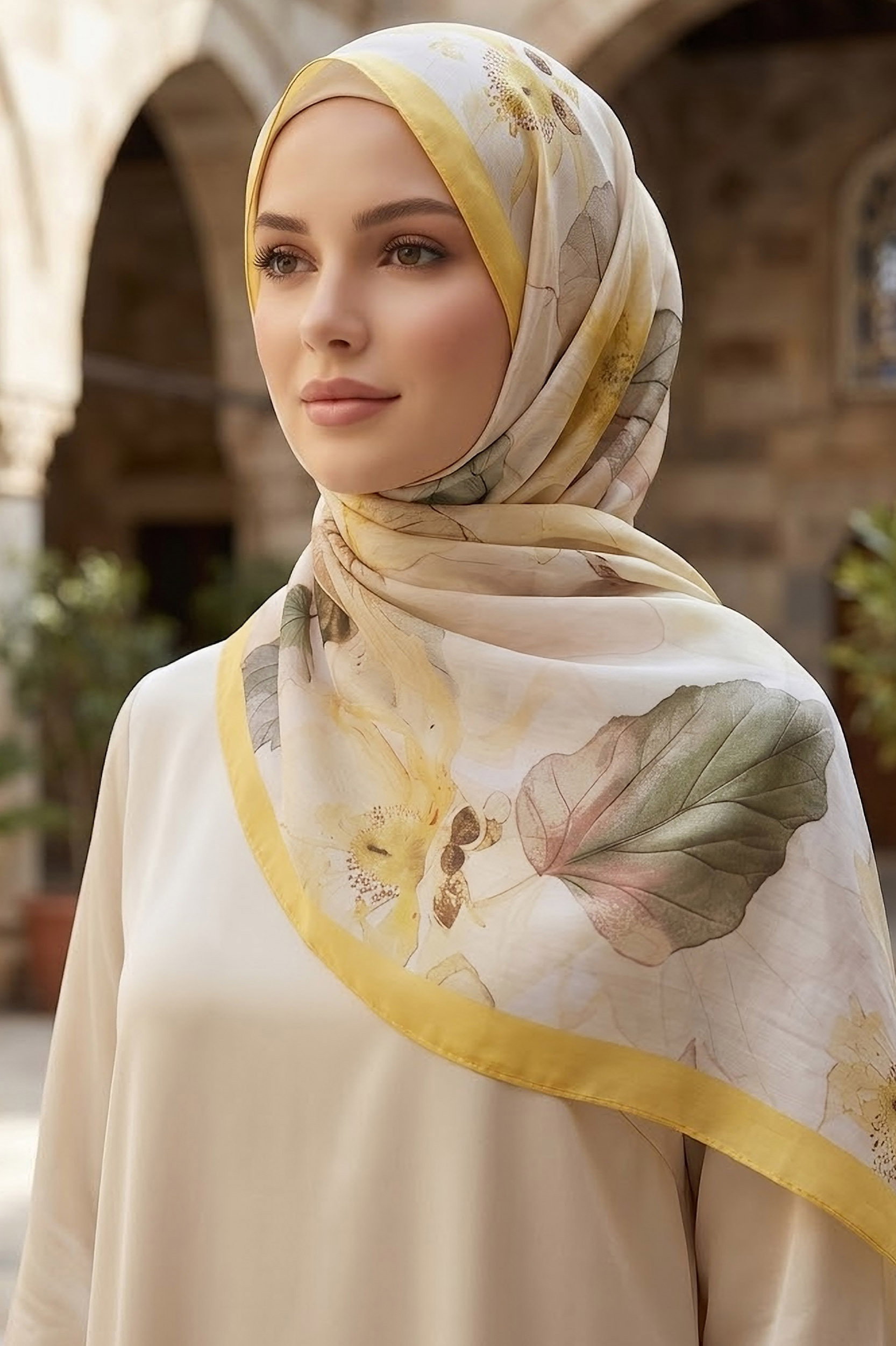 Pastel Flora Serisi Pamuk Şal Sari - 27857-SARI - 2