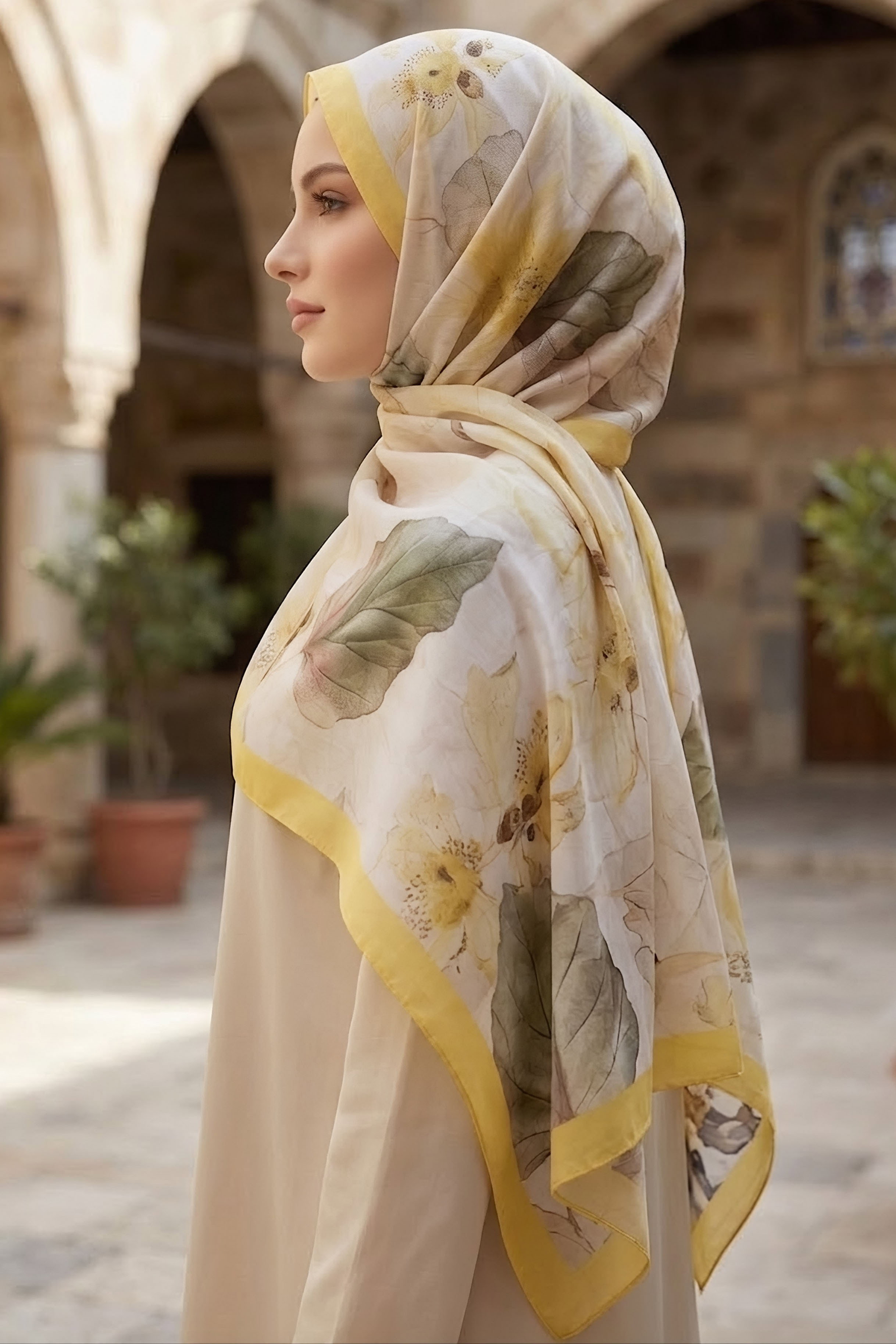 Pastel Flora Serisi Pamuk Şal Sari - 27857-SARI - 3